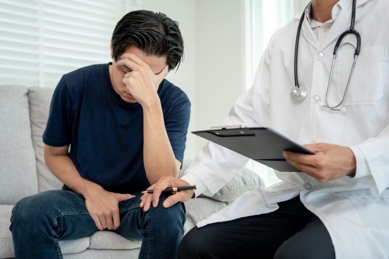 stressed patient with doctor