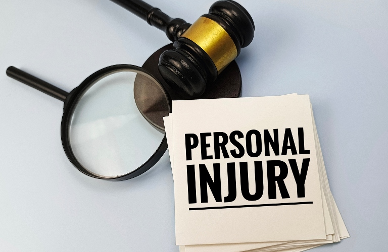Personal Injury Legal Concept with Judge Gavel and Magnifier Representing Accident